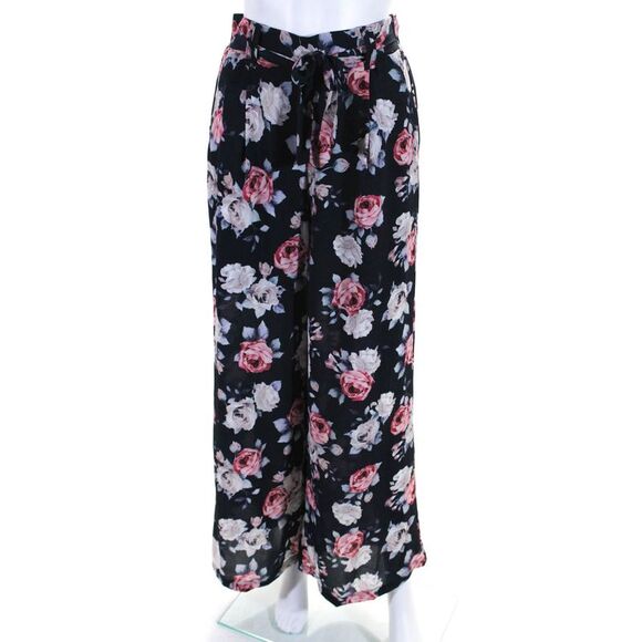 Ellelauri Womens High Rise Floral Print Belted Wide Leg Pants Blue Size S - Picture 1 of 5